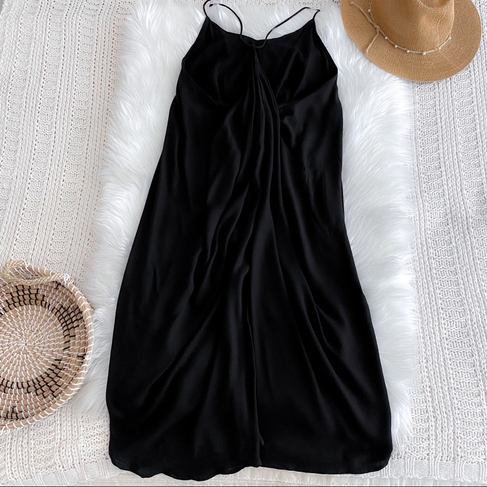 Black Slip Midi Dress with Spaghetti Straps - Picture 8 of 16